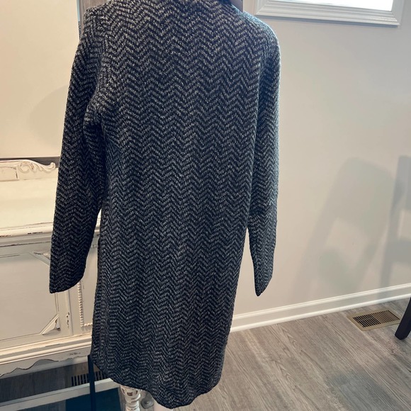NWT NINE WEST Jacquard Long Cardigan Black Gray Open Front Pockets size Medium - Picture 5 of 7